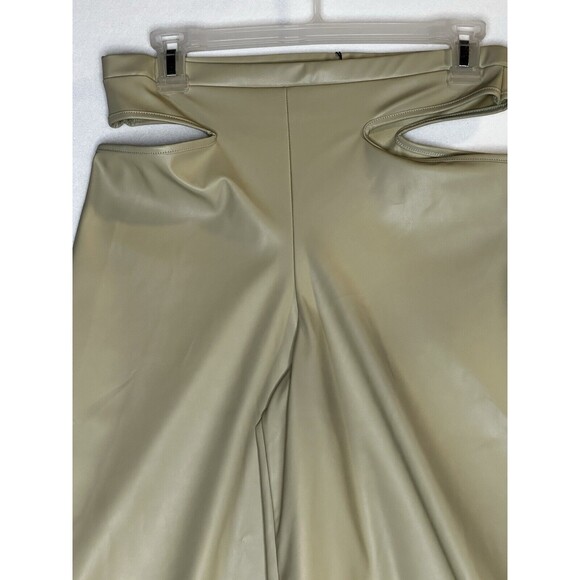 NWT PRETTY LITTLE THINGS FLARE LEG Tan Faux Leather Pants…Size US 10 - Picture 2 of 7